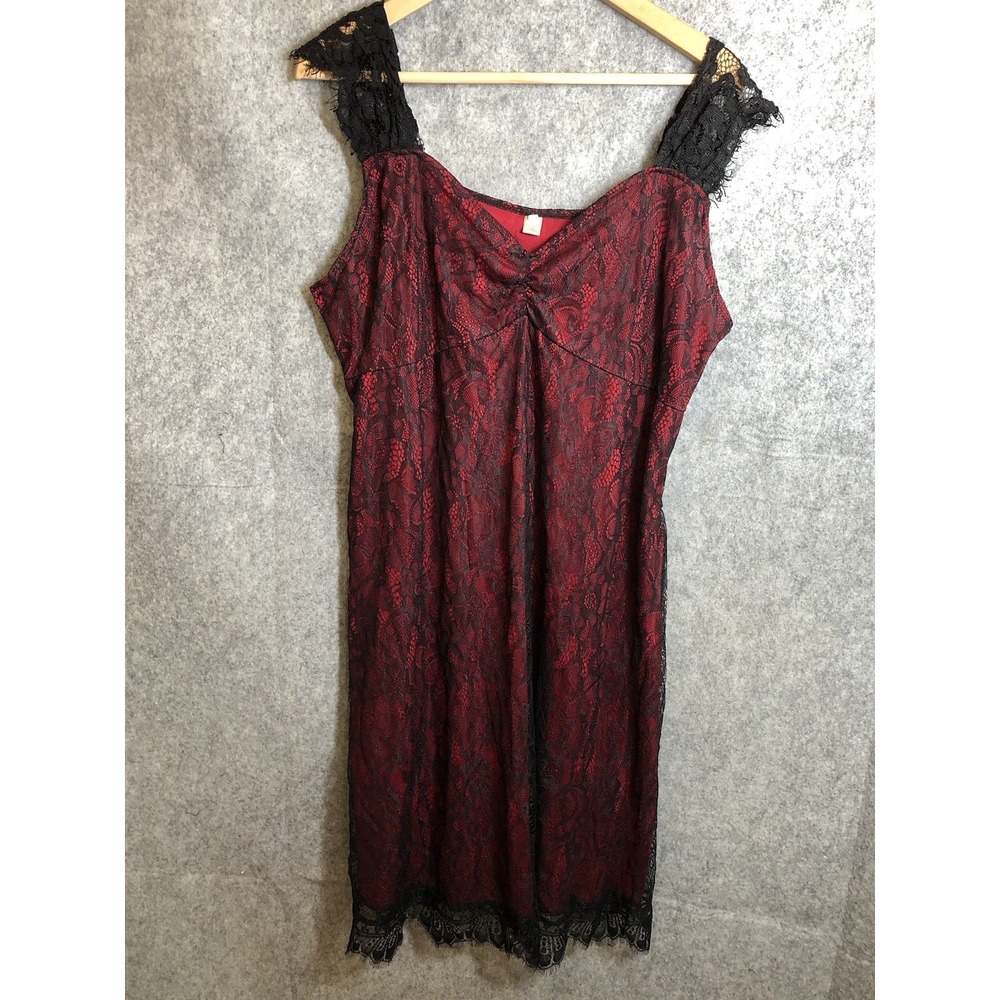 Gothic Dress Women 2XL Red Black Lace Overlay Lolita Babydoll Party